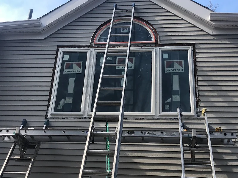 Exterior view of Andersen 400 series window being installed in Scarsdale, NY